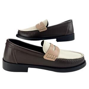 Womens (7)‎ GREATS Brown Pink & White Nubuck Leather Essex Penny Loafers Italy